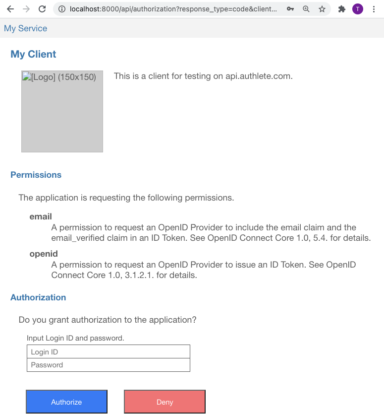 Authorization page in authorization code flow